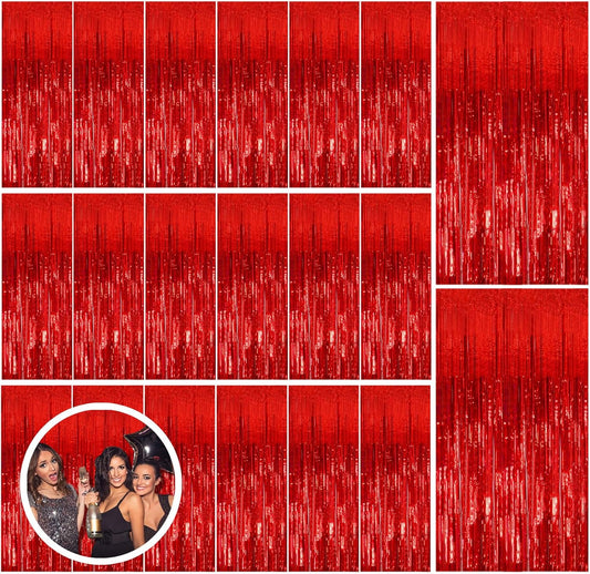 20 Pack Red Streamers Party Backdrop Christmas Decorations Foil Fringe Backdrop Curtains Carnival Casino Theme Birthday New Year Holiday Celebration Bachelorette Party Decorations Supplies
