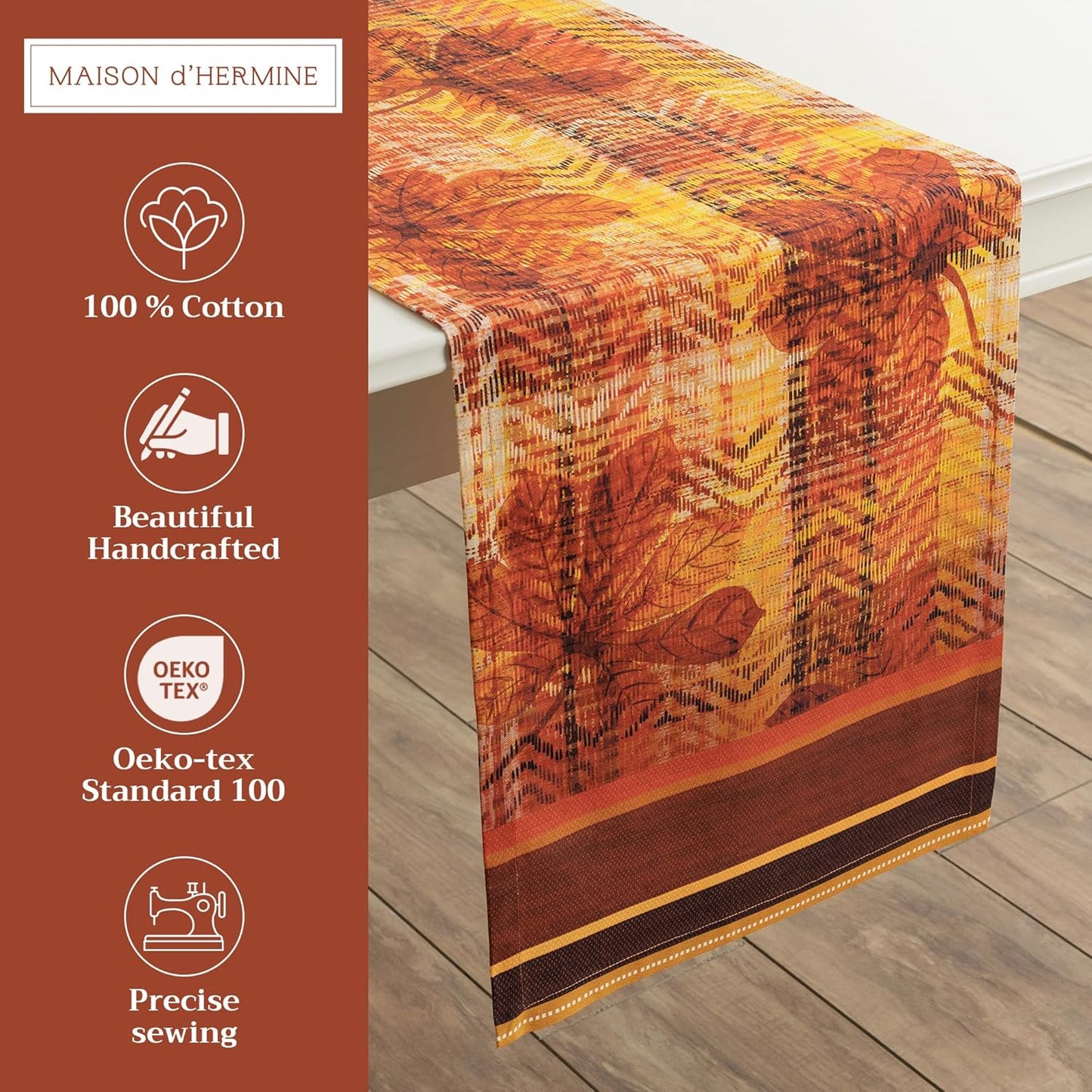 Maison d' Hermine Table Runner 100% Cotton Single Layer Table Runners 108 inches Long for Thanksgiving Christmas Decorations Home Kitchen Dining Party Wedding (Thanksgiving Tartan, 14.5" x 108")