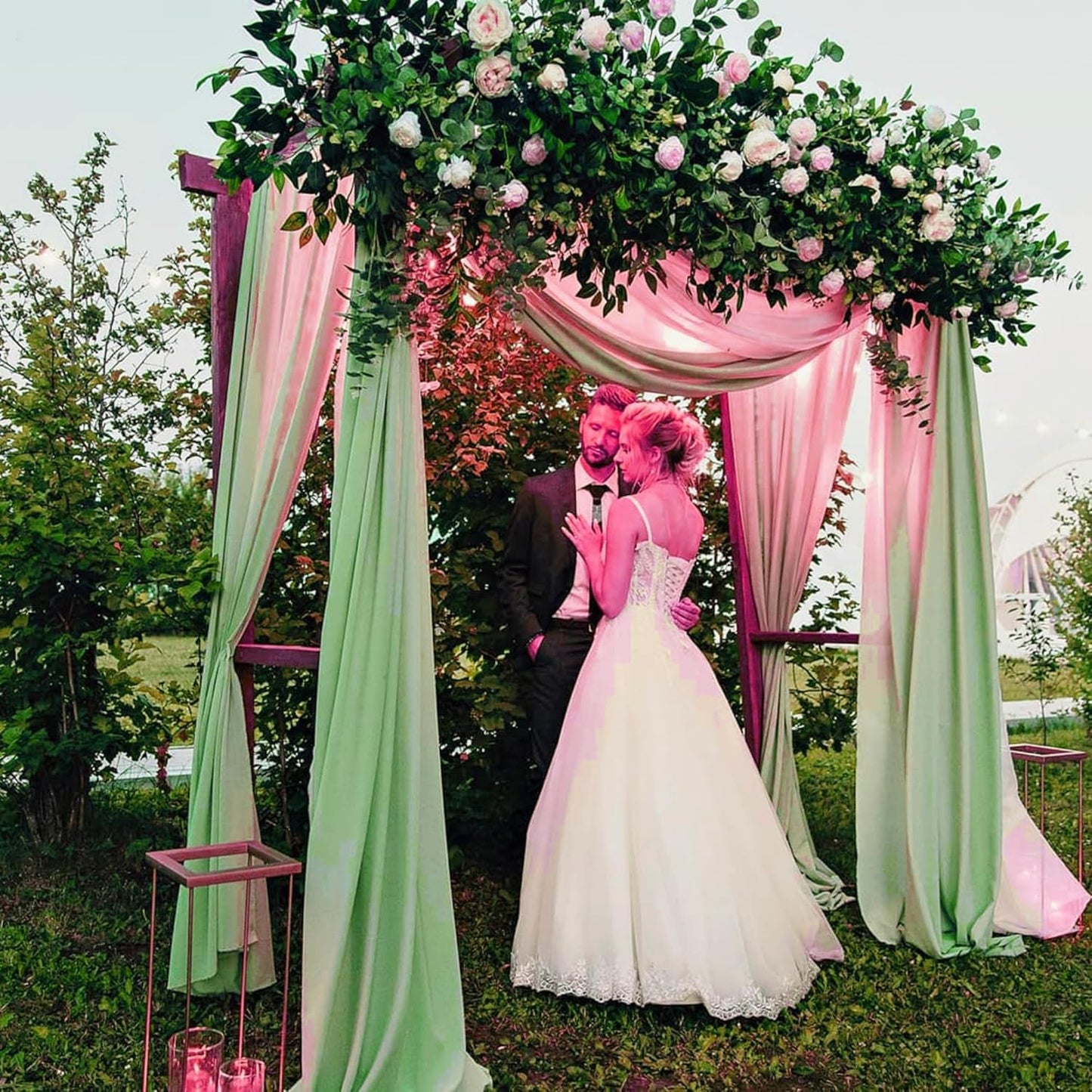 4 Panels Wedding Arch Draping Fabric 28"x 20Ft Chiffon Wedding Arch Drape Chiffon Fabric Drape Sheer Backdrop Curtain for Nuptials Party Ceremony Birthday Reception Backdropn Ceiling Decor(Sage Green)