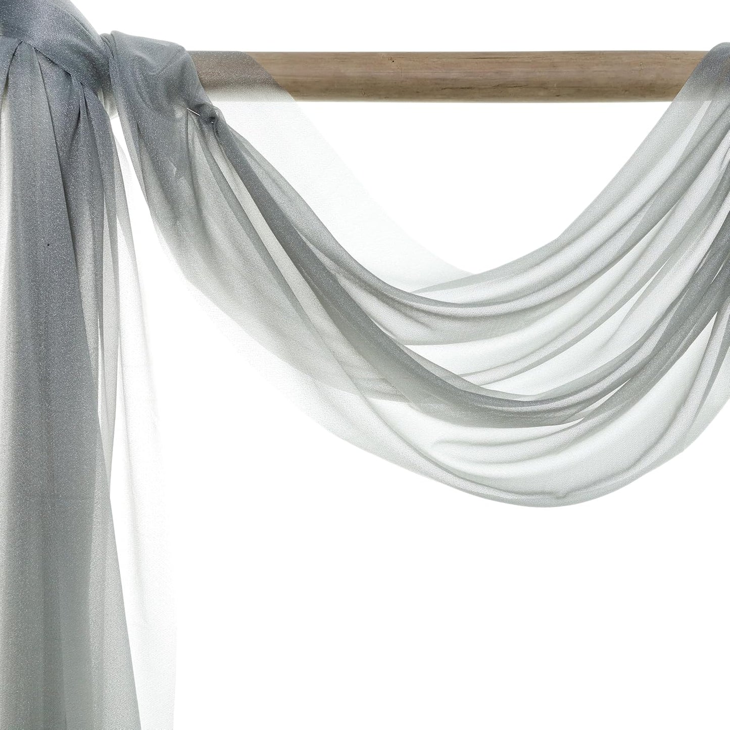 VDS Pack of 2 Panel (30 Inch X 40 Feet) Wedding Arch Draping Fabric Sheer Chiffon Fabric Drapery for Wedding Ceremony Reception Swag Backdrop Canopy Chuppah ARBO Altars Decoration (Grey)