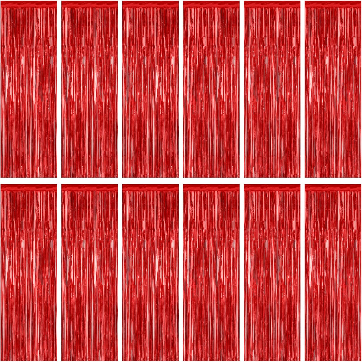 12 Pack Red Curtains, 3.28 FT x 7.05 FT Party Streamer, Metallic Party Backdrop Birthday Streamer Foil Curtains, Fringe Tinsel for Red Party Decor Casino Theme Decorations Party Supplies
