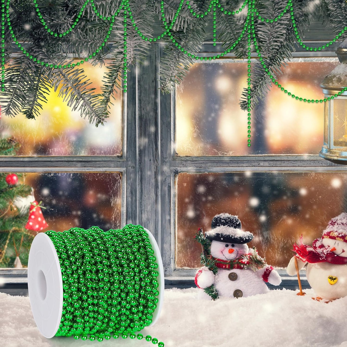 100 Feet Christmas Bead Garland,Plastic Garland Tree Decoration,Hanging Beads Strands Chain Beaded Garlands for Home Mantle Fireplace Wreath DIY Decor Supplies (Green)