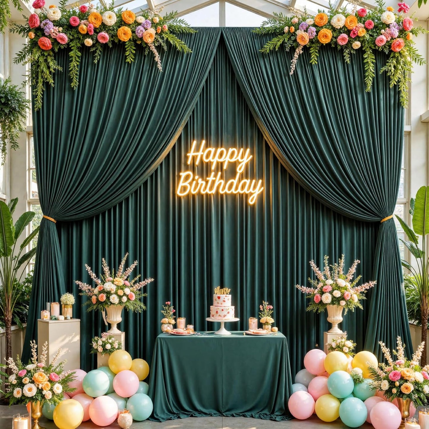 10ftx10ft Wrinkle Free Hunter Green Backdrop Curtains for Party Background, 2 Panels Silky Polyester Green Photo Backdrop Drapes Back Drop Cloth for Wedding Birthday Photography Baby Shower Decor