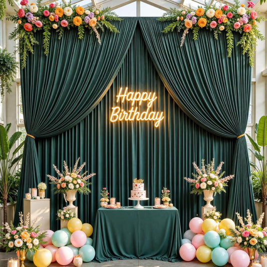 10ftx10ft Wrinkle Free Hunter Green Backdrop Curtains for Party Background, 2 Panels Silky Polyester Green Photo Backdrop Drapes Back Drop Cloth for Wedding Birthday Photography Baby Shower Decor
