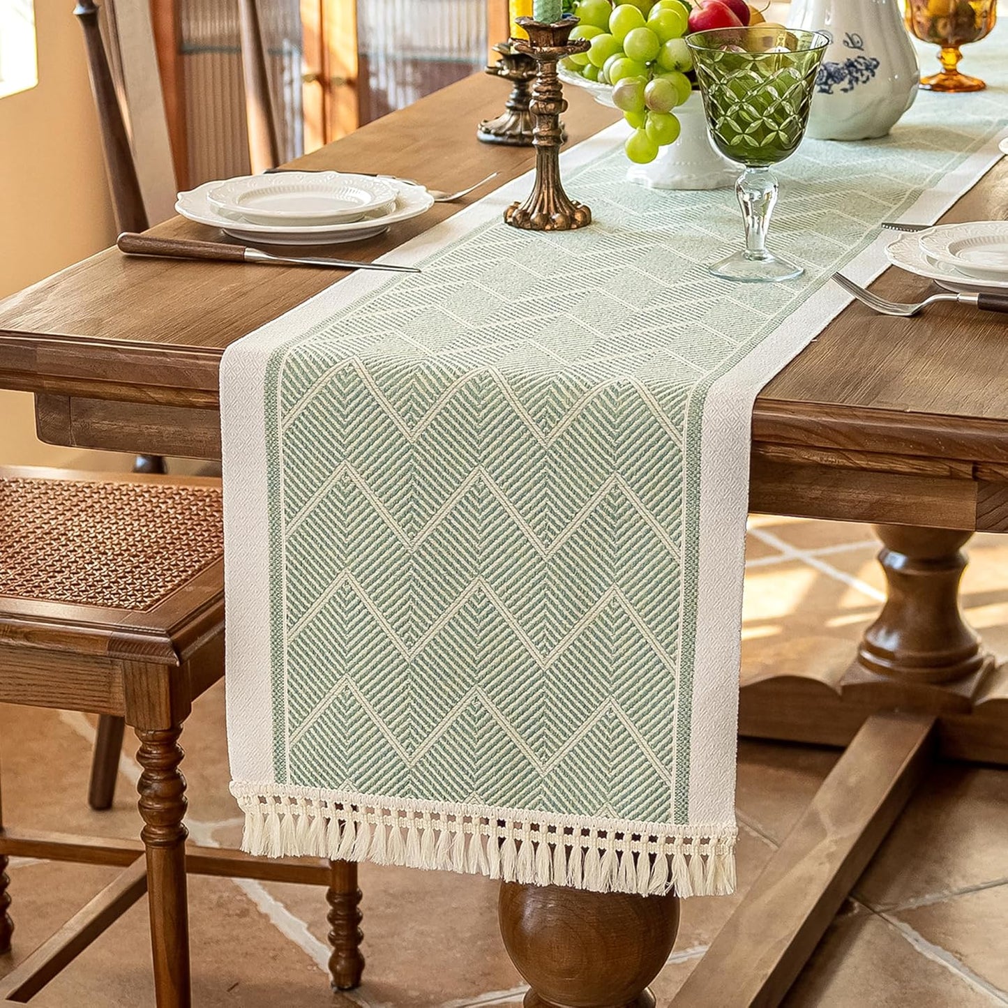 Table Runners 83 Inches,Waterproof Boho Table Runner with Tassel Fringe,Table Runner for Party Coffee Table