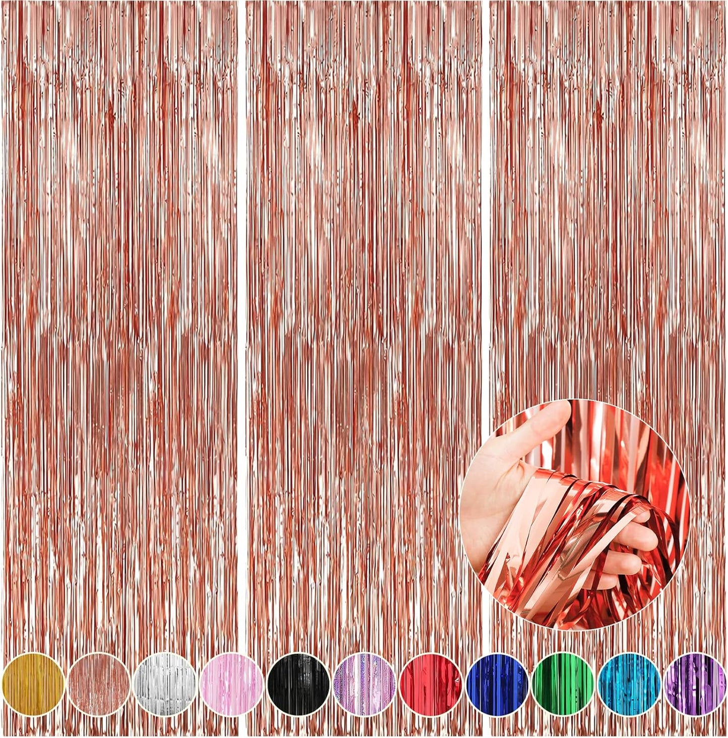 Crosize 7 Pack 3.3 x 9.9 ft Rose Gold Foil Fringe, Streamer Backdrop Curtains, Streamers Birthday Party Decorations, Tinsel Curtains for Parties, Photo Booth Backdrops