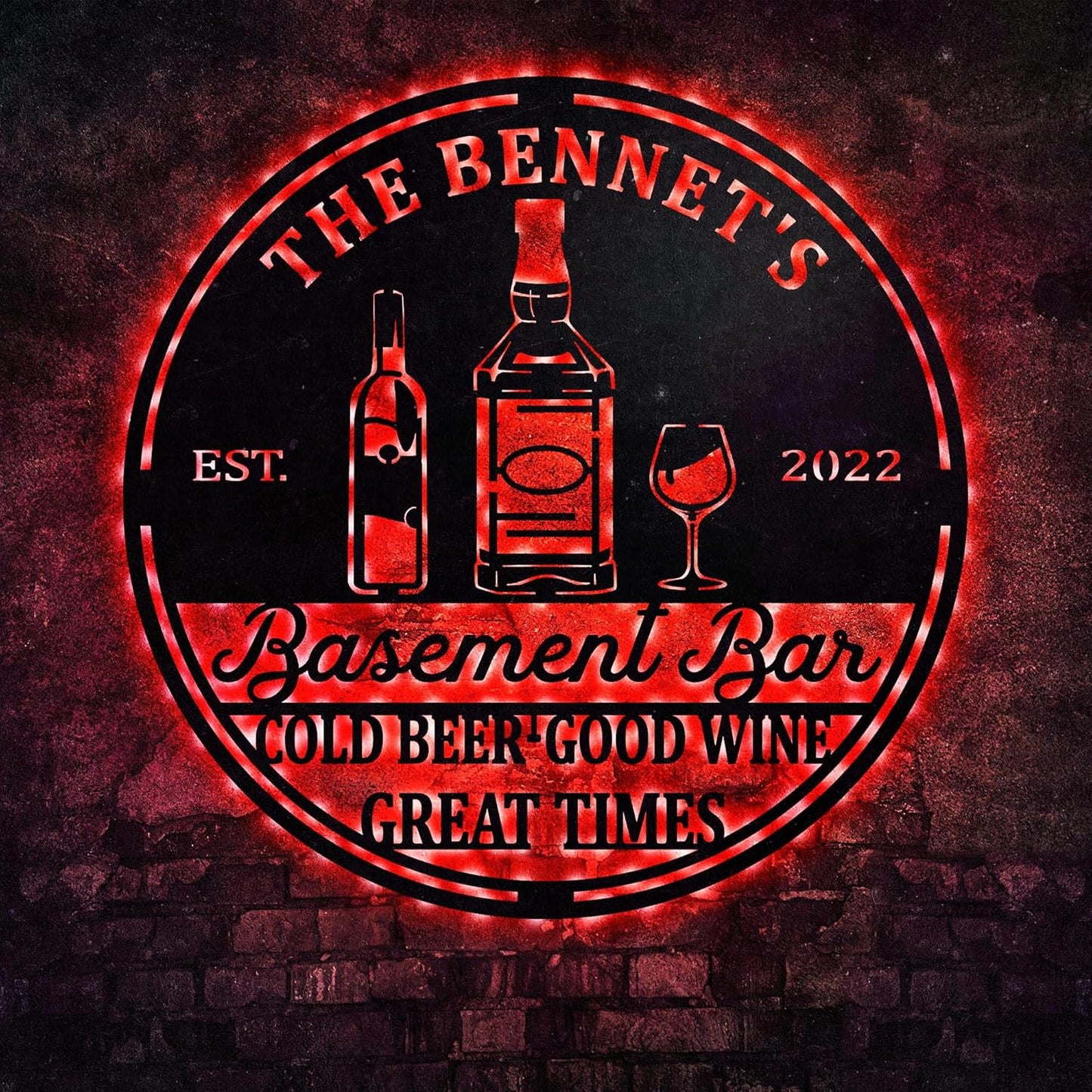 Custom Basement Bar LED Changing Lights Metal Sign, Door Wall Plaque, Rustic Bar Sign, Tasting Room Sign, Man Cave Decorations, Gift for Dad