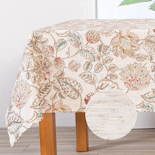 Mysky Home Waterproof Tablecloth Rectangle 60x102 Inch Rustic Burlap Tablecloth Spring Floral Linen Table Cover Farmhouse Decoration Rectangle/Oblong for Holiday, Dinner, Indoor and Outdoor Use, Brown
