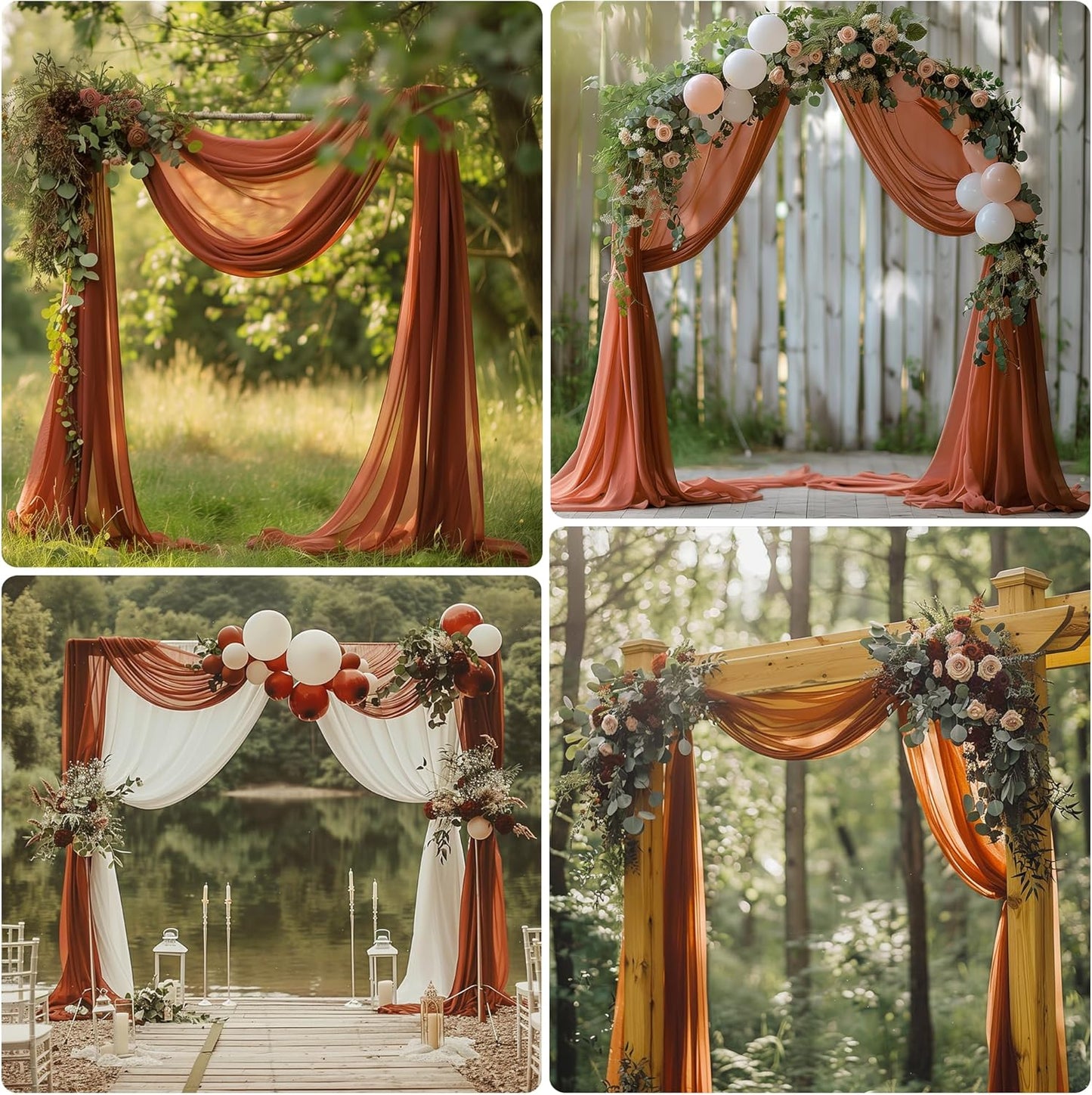 Wedding Arch Draping Fabric 1 Panel 28.7" x 20FT Terracotta Sheer Chiffon Backdrop Drapes for Wedding Ceremony Birthday Party Bridal Shower Outdoor Decoration