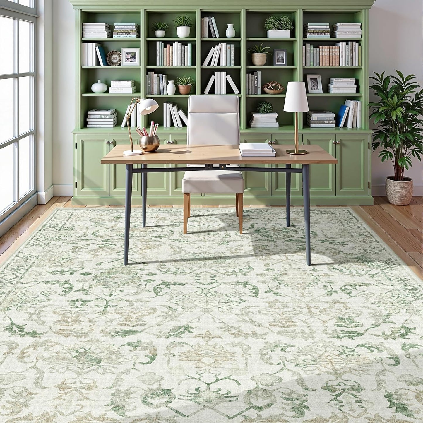 Green Area Rugs 8x10 Rugs for Living Room, Traditional Washable Rugs for Bedroom Distressed Large Area Rug Living Room Rug Non Slip Rug Carpet for Dining Nursery