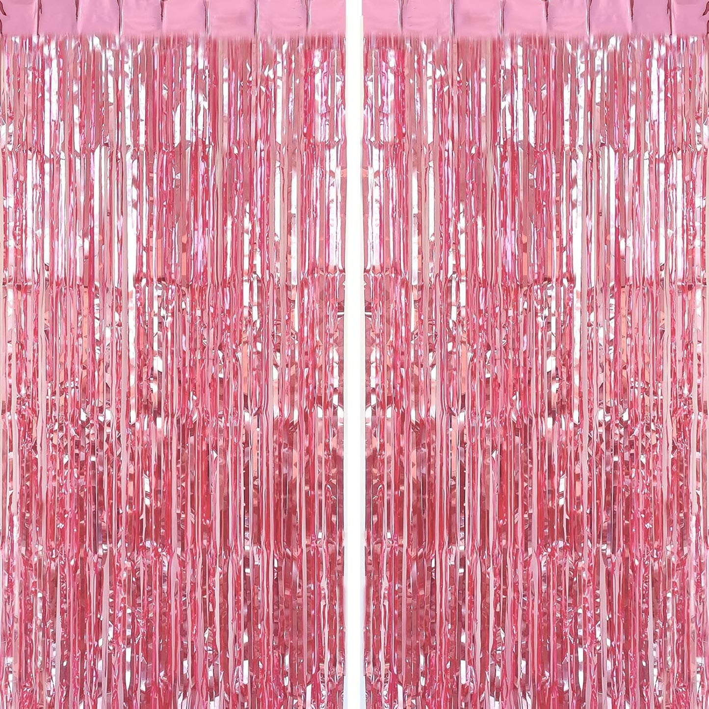 CHRORINE 2pcs 3ft x 8.3ft Pink Tinsel Foil Fringe Curtains Streamers Backdrop for Pink Party Birthday Wedding Bachelorette Baby Shower Bridal Shower Decorations