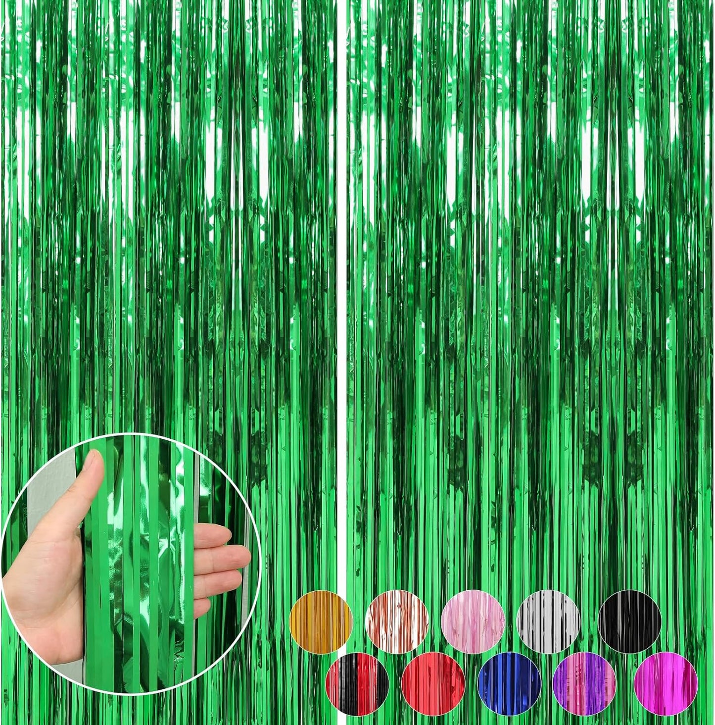 2 Pack Green Foil Fringe Curtains Streamers Party Decorations 3.3 x 8.2 ft, Tinsel Curtain Fringe Backdrop for Parties, Door Fringe Birthday Streamers, Photo Booth Backdrops, Party Decor