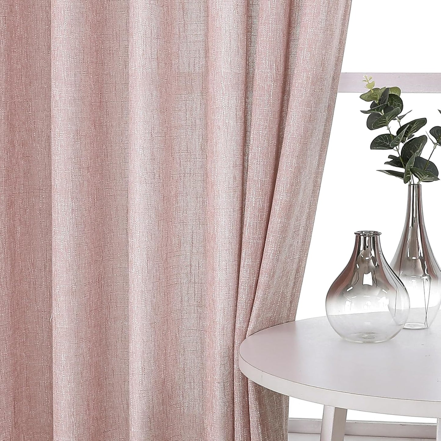 Vision Home Pink Pinch Pleated Semi Sheer Curtains for Girls Bedroom Living Room Textured Light Filtering Window Curtains 112 inch Rayon Blended Pinch Pleat Pink Drapes with Hooks 2 Panels 40"Wx112"L