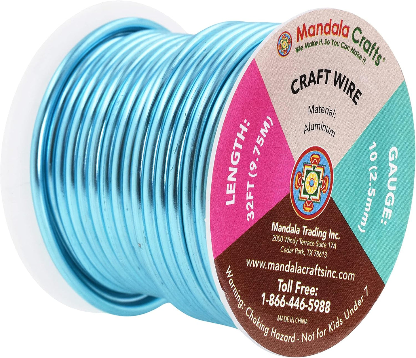 Mandala Crafts 10 Gauge Anodized Aluminum Craft Wire for Jewelry Making - 32 FT Colored Flexible Ice Blue Wire - Bendable for Bonsai Armature Crafting Sculpting