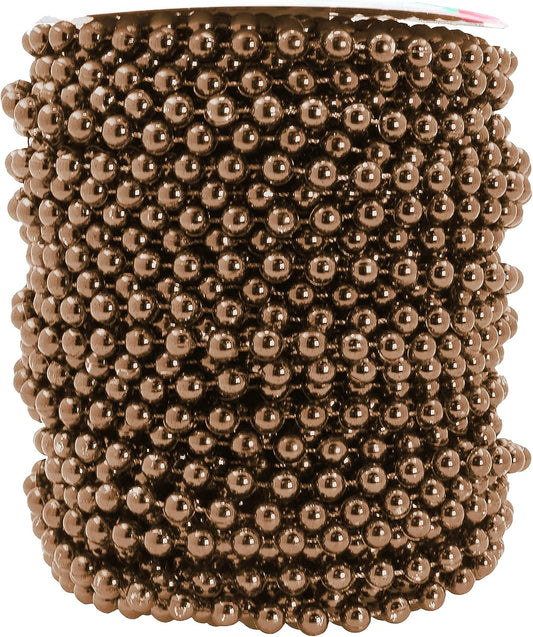 Mandala Crafts 6mm Faux Brown Pearl Beads Roll - 27 Yards Strand of Fake Pearls Chain Garlands Spool String for Christmas Tree, Wedding, Party, Vases, DIY Decoration