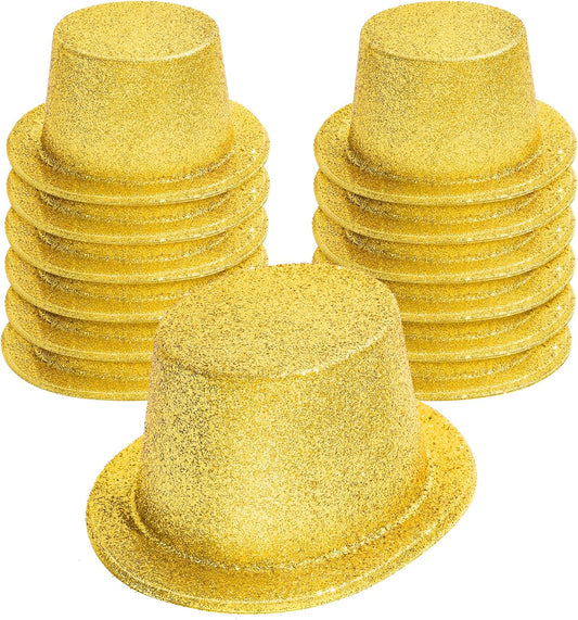 Hillban 12 Pcs Top Hats Halloween Glitter Plastic Retro Disco Party Hats for Halloween Magician Birthday Wedding Carnivals(Gold,Classic)