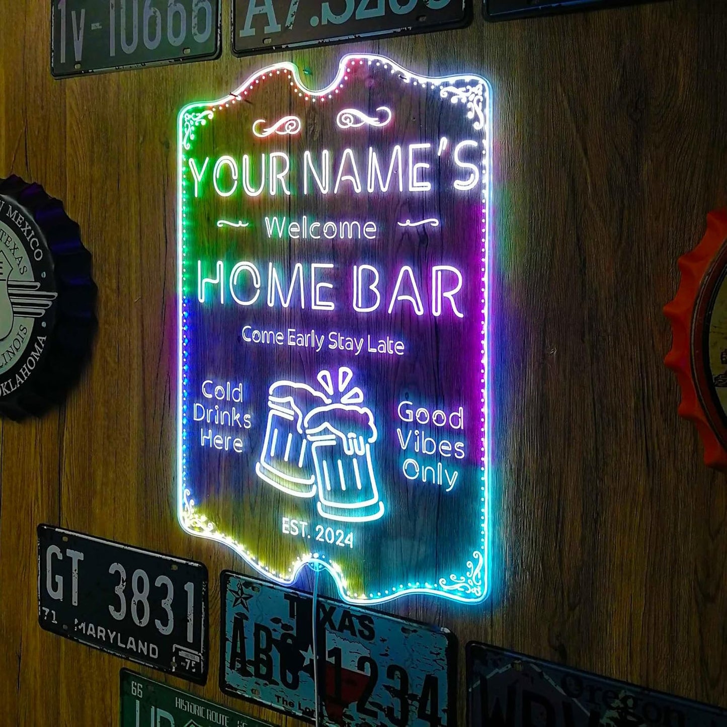 ADVPRO Personalized Your Name Home Bar RGB Dynamic Glam LED Sign - Cut-to-Edge Shape - Smart 3D Decoration - Multicolor Signage st06s32-fnd-p11a-tm-c
