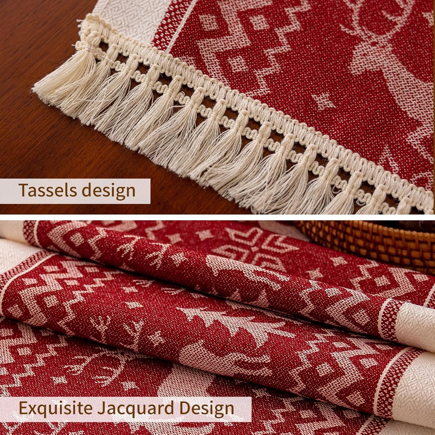 Table Runners 107 Inches,Elk Table Runner with Tassel Fringe,Christmas Table Runner for Party，Coffee Table, Festival