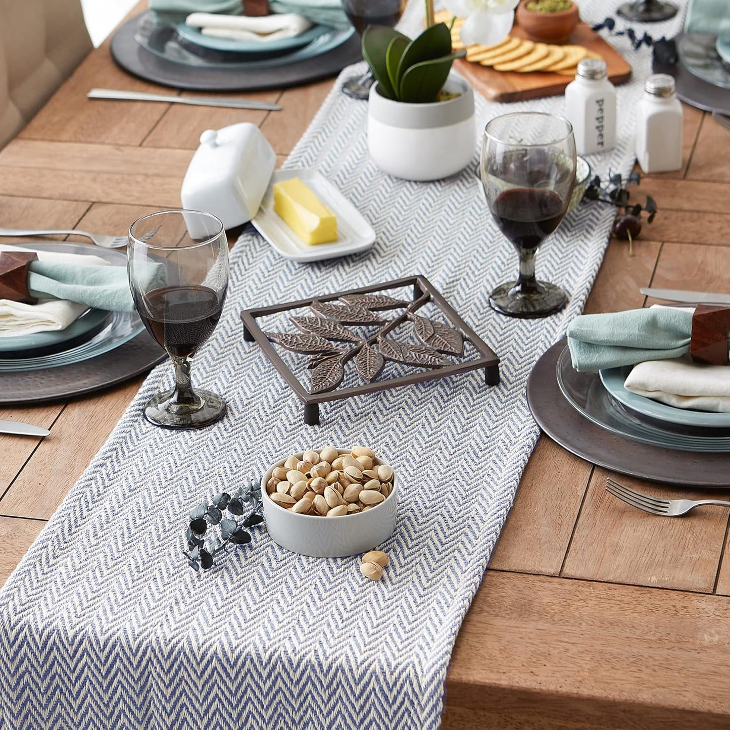 DII Woven Basic Tabletop Collection, Chevron Table Runner, 15x72, Stone Blue