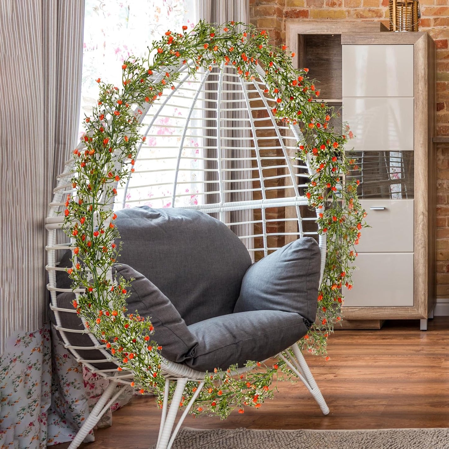 2 Pcs 5.8ft Artificial Baby Breath Flower Vines, Babys Breath Artificial Flowers Real Touch Faux Gypsophila Hanging Fake Baby's Breath Garlands for Wedding and Baby Shower Decor(Red-Orange