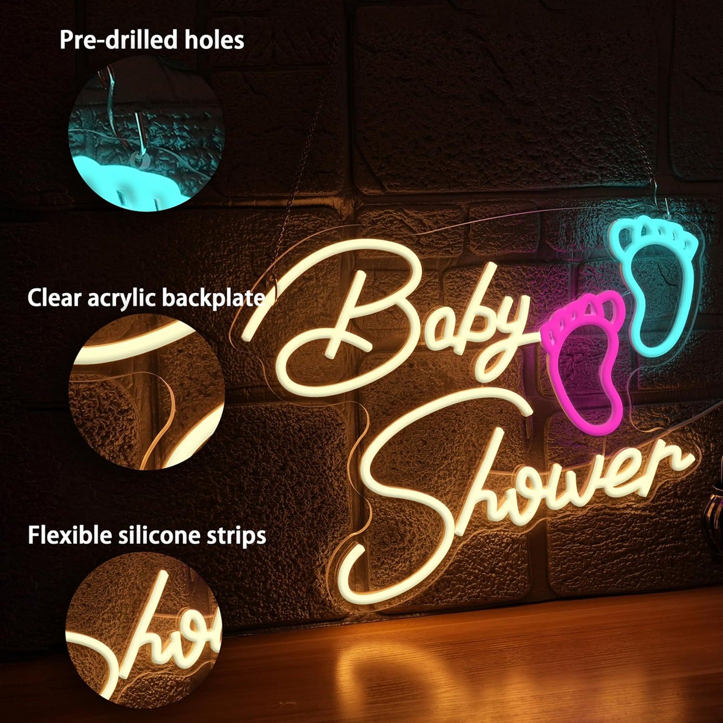 Baby Shower Neon Sign for Wall Decoration,Dimmable Oh Baby Neon Light for Gifts Bathroom Salon Children's Room Surname Shower Party(16.54 * 12.6In)