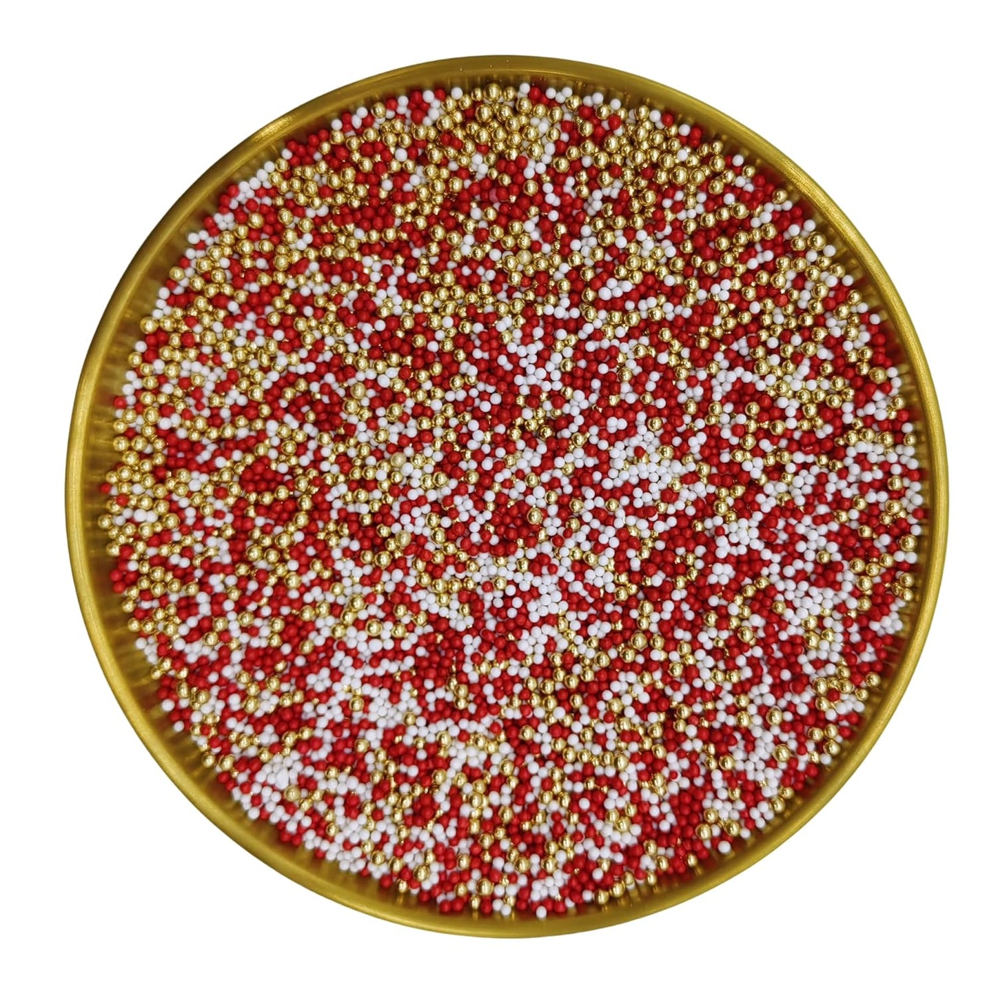 Edible Red & White & Super Gold Pearl Sugar Sprinkles Candy 2mm Mini Pearls Cake Decorations Cupcake Toppers Cookie Decorating Perfect for Wedding Party Valentine Halloween Christmas Supplies 3OZ