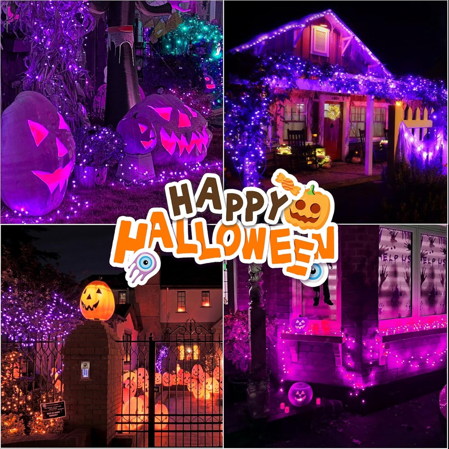 LAMPHOME 66ft Halloween Decorative Mini Lights, 200 LED Transparent Wire Fairy Starry String Lights Plug in, 11 Lighting Modes, for Halloween Decoration Outdoor Xmas Tree Party Decoration (Purple)