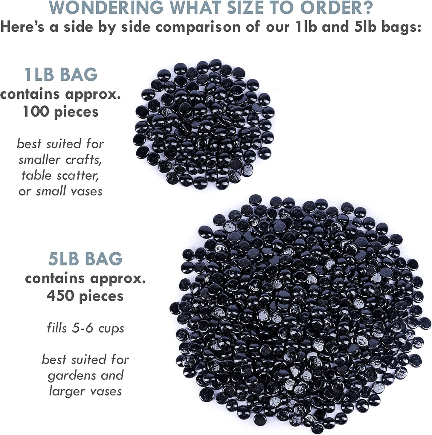 Galashield Flat Glass Marbles for Vases Black Glass Gems Beads Pebbles Vase Filler (5 LBS, Approx. 540 PCS)