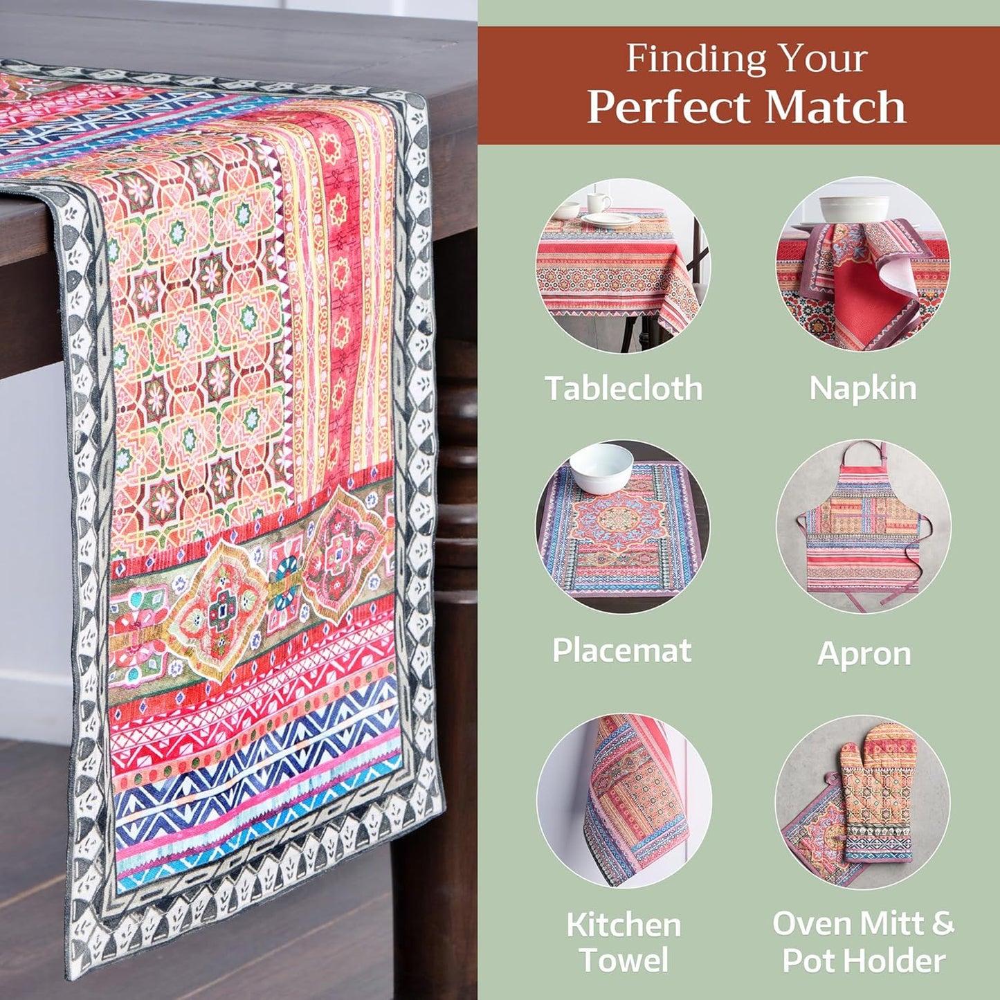 Maison d' Hermine Table Runner 100% Cotton Single Layer Table Runners 108 inches Long for Thanksgiving Christmas Decorations Home Kitchen Dining Party Wedding (Ispahan, 14.5" x 108")