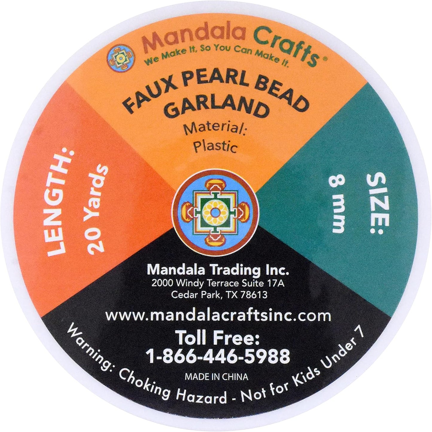 Mandala Crafts 8mm Faux Metallic Silver Pearl Beads Roll - 20 Yards Strand of Fake Pearls Chain Garlands Spool String for Christmas Tree, Wedding, Party, Vases, DIY Decoration