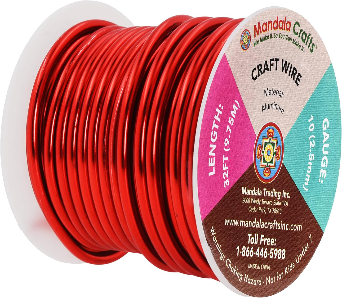 Mandala Crafts 10 Gauge Anodized Aluminum Craft Wire for Jewelry Making - 32 FT Colored Flexible Red Wire - Bendable for Bonsai Armature Crafting Sculpting