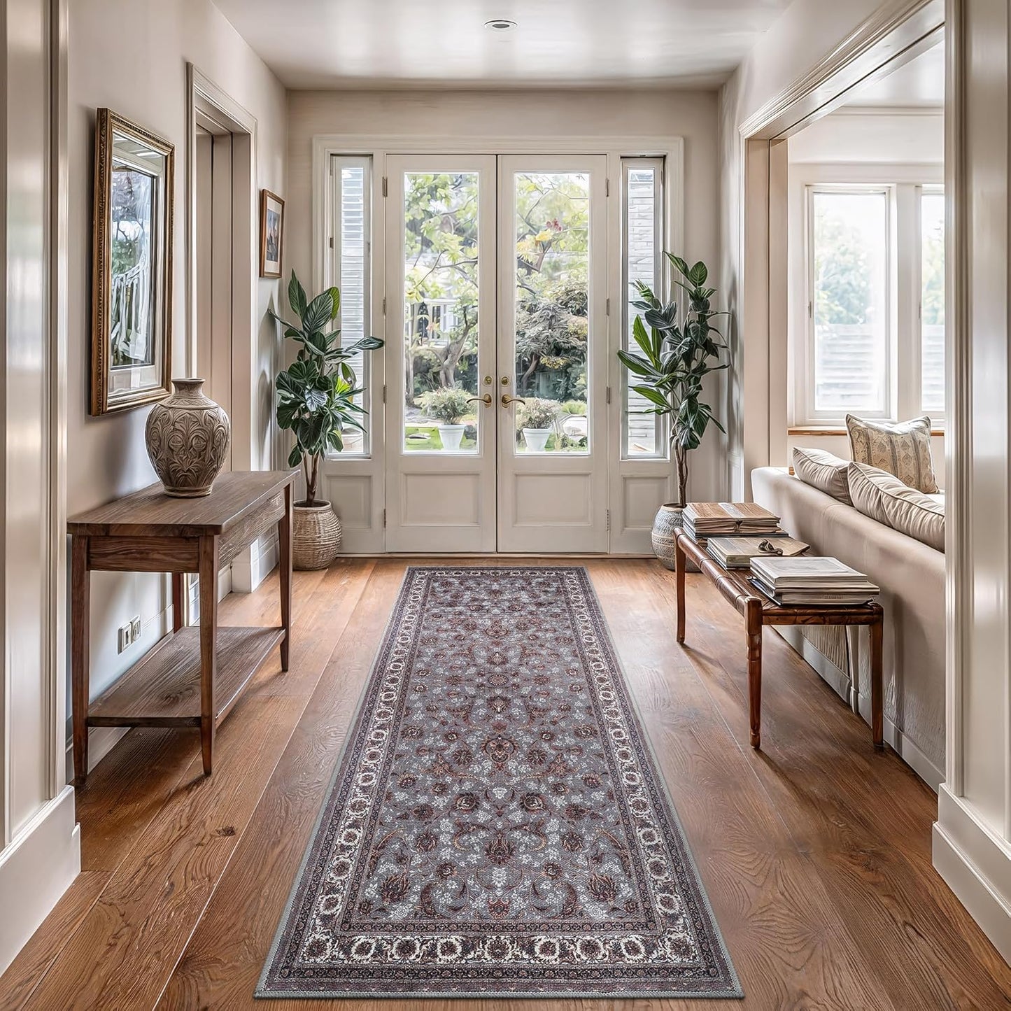 Bloom Rugs Washable Non-Slip 10 ft Runner - Slate Gray Traditional Oriental Runner for Entryway, Hallway, Bathroom, and Kitchen - Exact Size: 2.5' x 10'