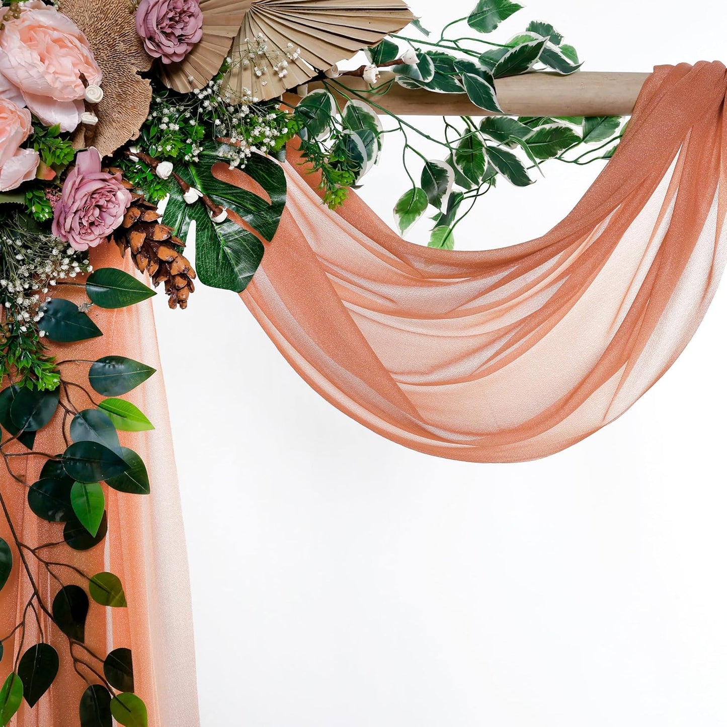 VDS Pack of 2 Panel (30 Inch X 20 Feet) Wedding Arch Draping Fabric Sheer Chiffon Fabric Drapery for Wedding Ceremony Reception Swag Backdrop Canopy Chuppah ARBO Altars Decoration (Coral Peach)