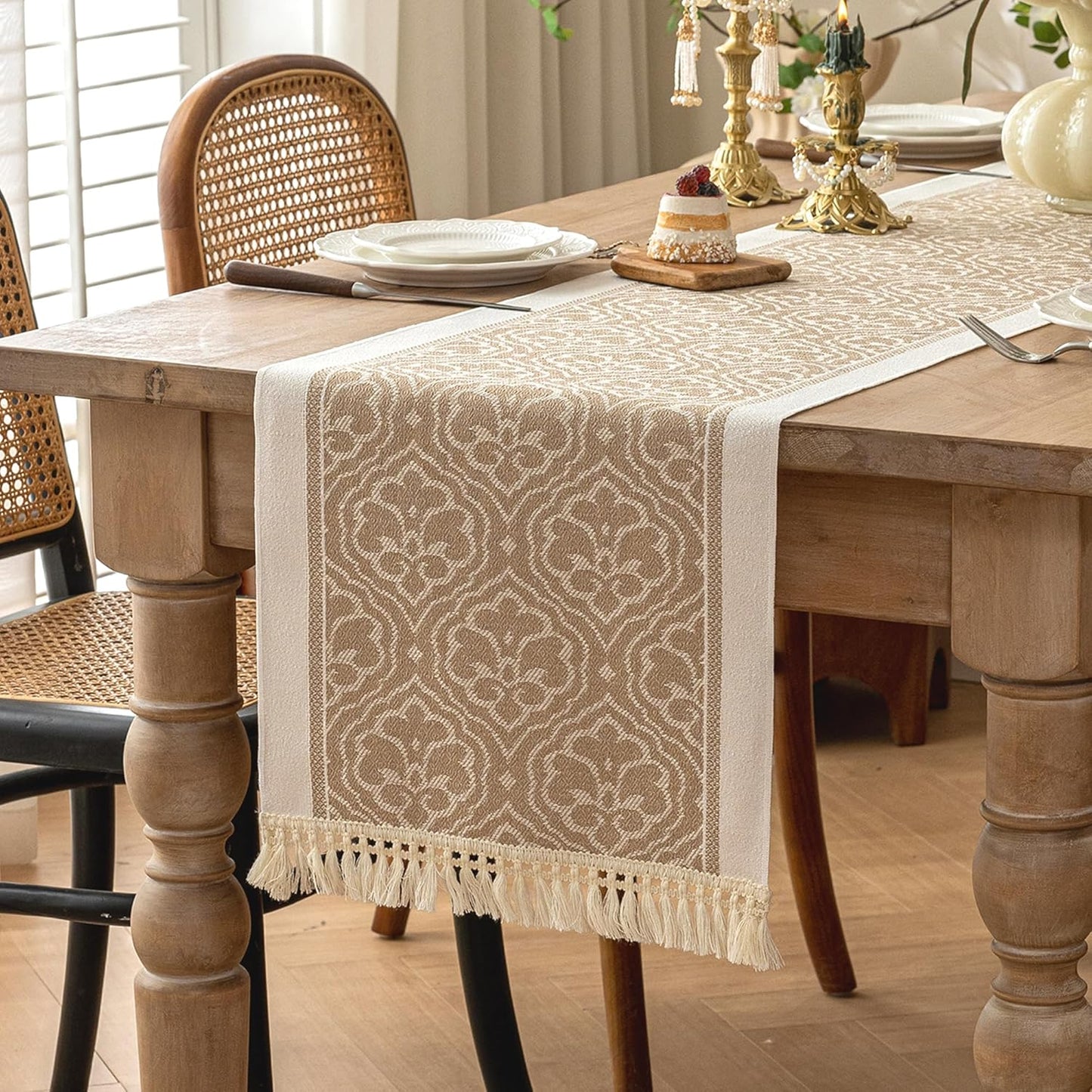 Table Runner 48 Inches Long,Waterproof Boho Table Runner with Tassel Fringe,Table Runners for Party Coffee Table