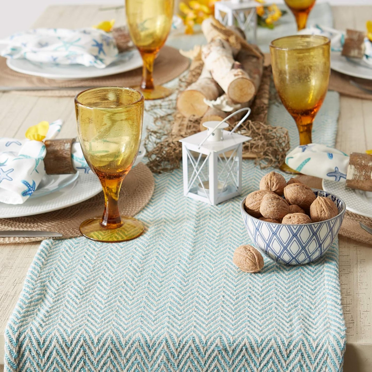 DII Woven Basic Tabletop Collection Chevron Table Runner, 15x72, Aqua