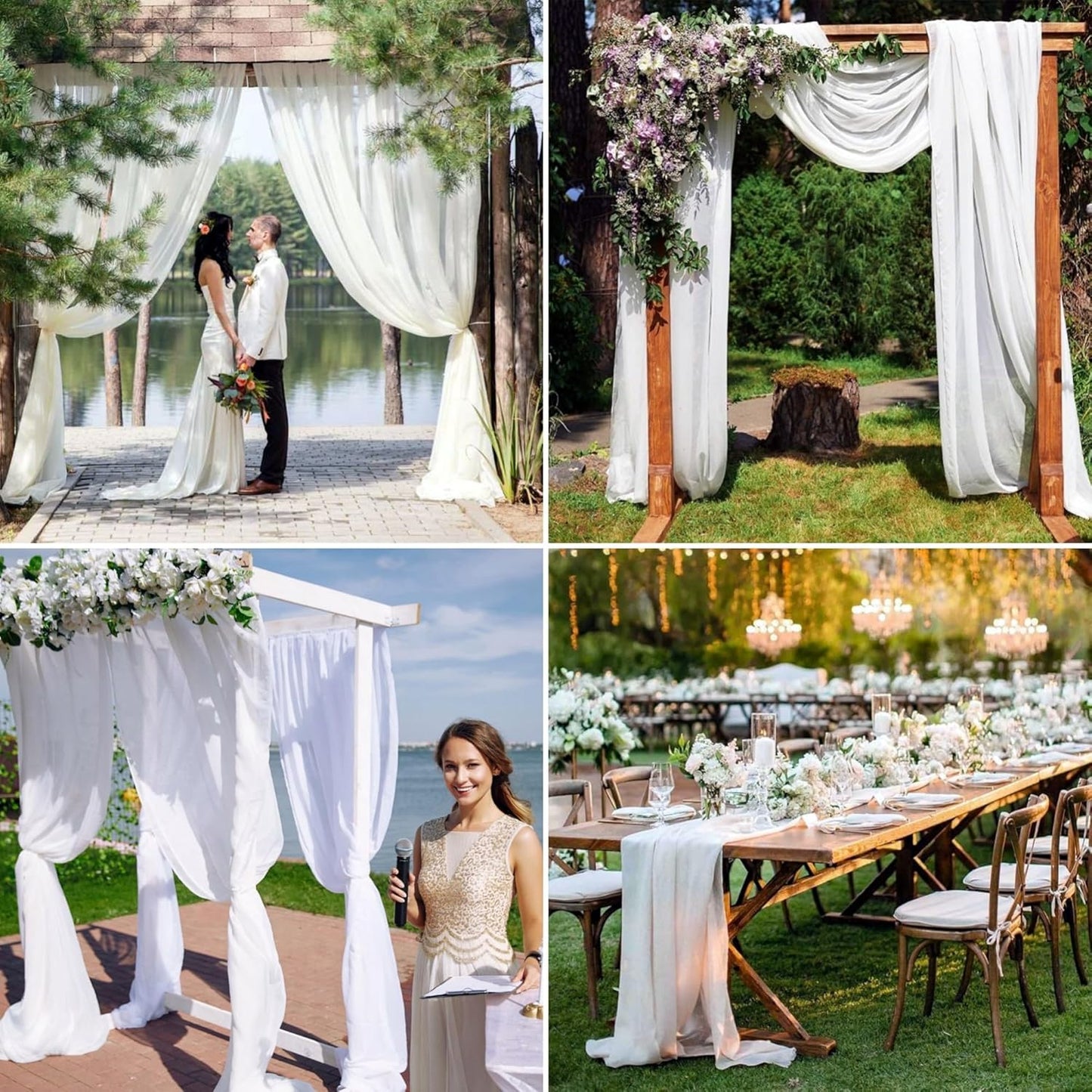 4 Panels Wedding Arch Draping Fabric 28" x 20Ft Wedding Arch Drapes Chiffon Fabric Drape Sheer Backdrop Curtain for Weddings Party Swag Ceremony Birthday Arbor Drapery Reception Ceiling Decor(White)