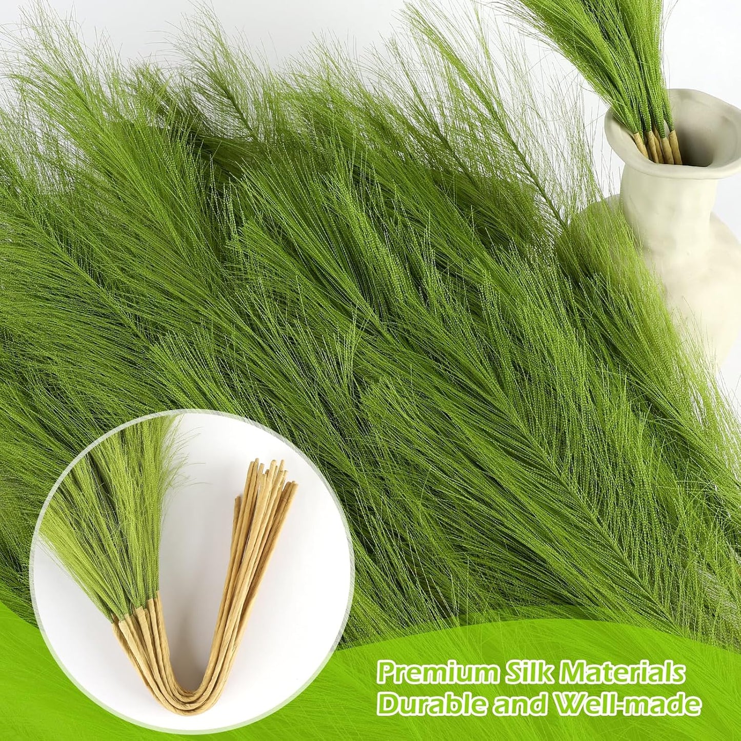 Green Pampas Grass Decor 30 Pcs 21.7 Inch Faux Pampas Grass Bulk Artificial Dried Flowers Small Vase Filler Pompas Grass.