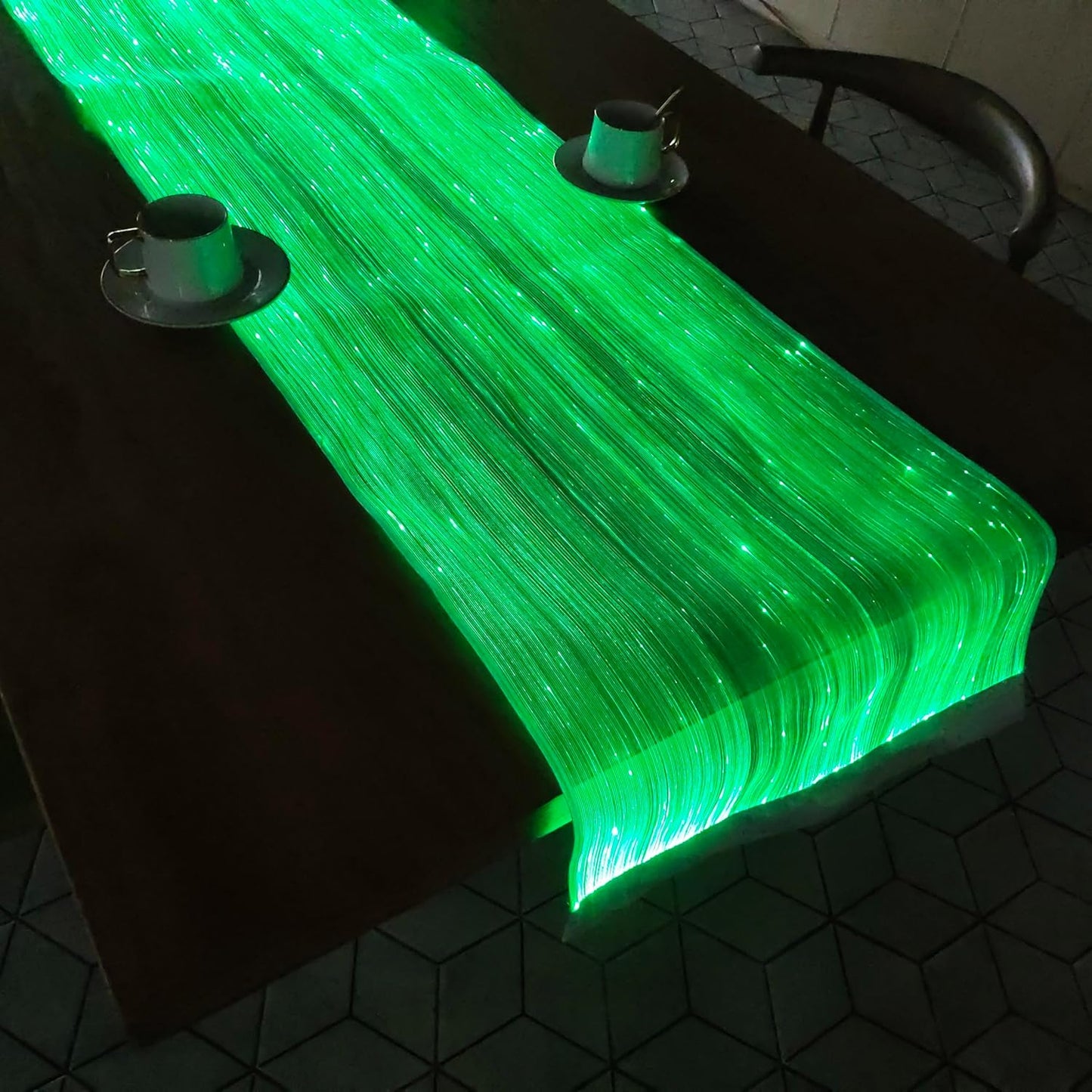LED Light Up Coffee Table Runner - Fiber Optic Fabric Table Cloth Cover for Party Wedding Halloween Christmas (Black Fabric)