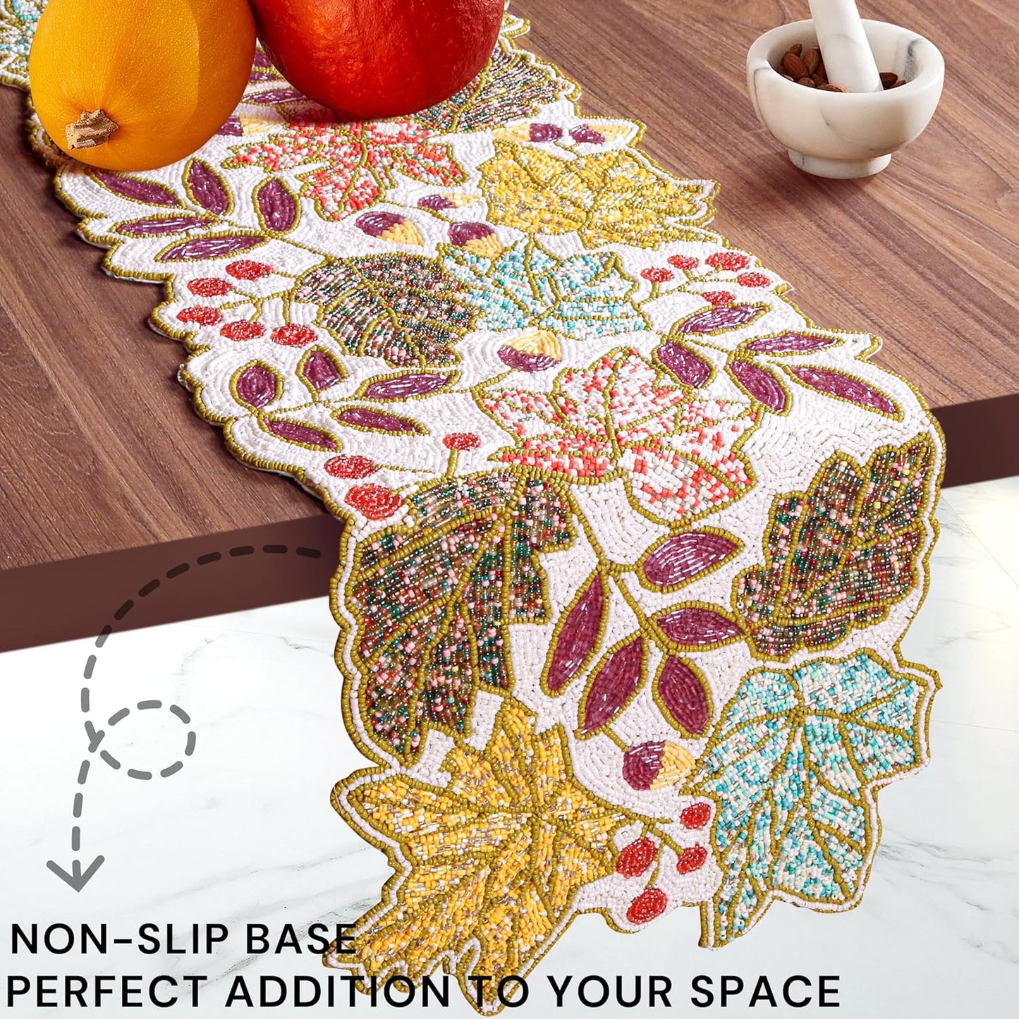 36" Hand Beaded Decorative Farmhouse Glitz Table Runner for Tabletop, Wedding, Thanksgiving, Easter Party Decorations - A Beautiful Complement to Your Dinner Table Décor (Multi) - CLEENTABLE