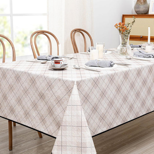 MYSKY HOME Table Cloth 60x102 in Rectangle, Heavy Duty Linen Look Waterproof Tablecloths Farmhouse Tablecloth, Wrinkle Free Table Cover with Black Plaid for Kitchen Dining, Party