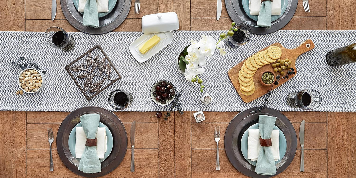 DII Woven Basic Tabletop Collection, Chevron Table Runner, 15x108, Stone Blue