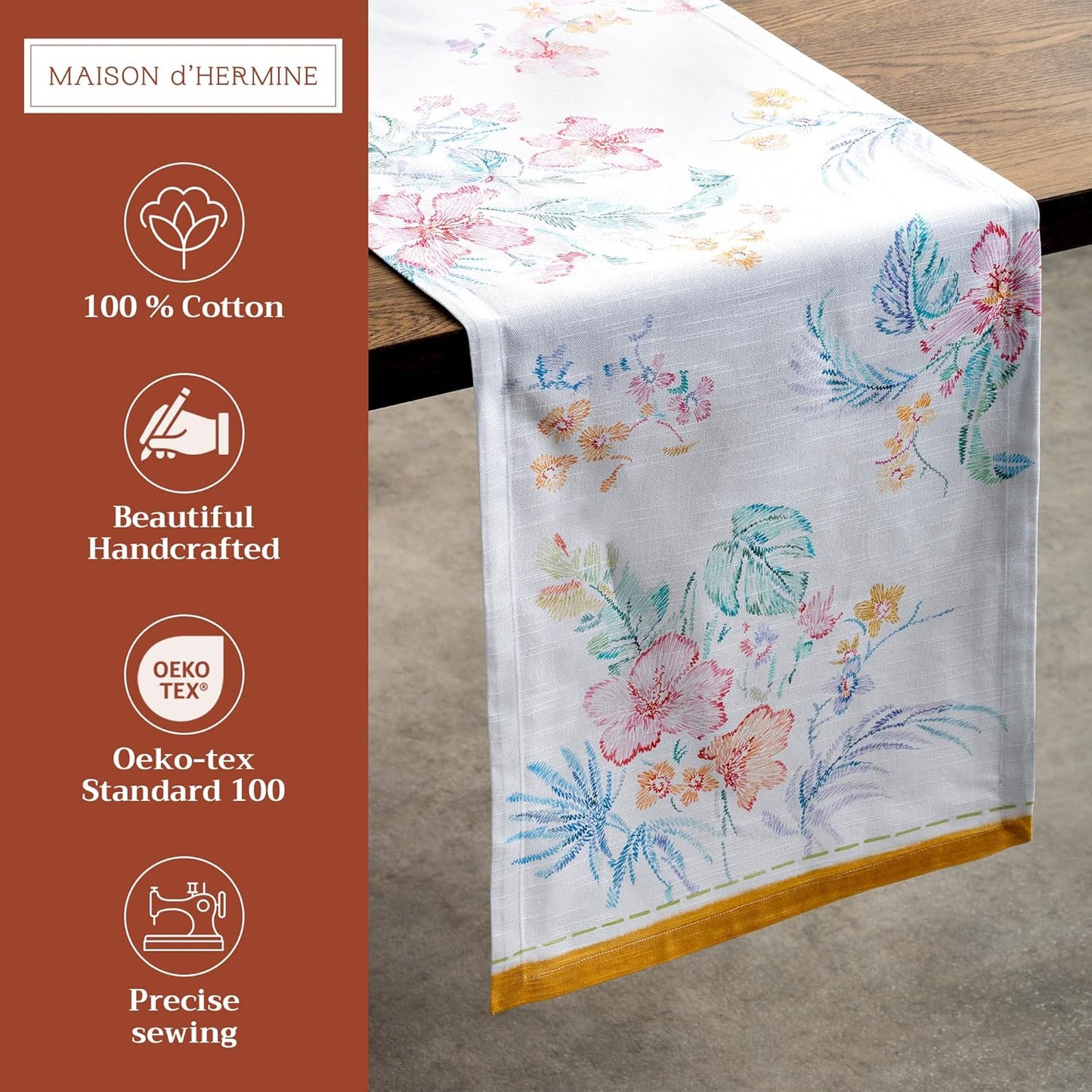Maison d' Hermine Table Runner 100% Cotton Single Layer Table Runners 108 inches Long Decorative for Home Kitchen Dining Party Wedding Bridal Shower Spring Summer (Paradise Island, 14.50" x 108")