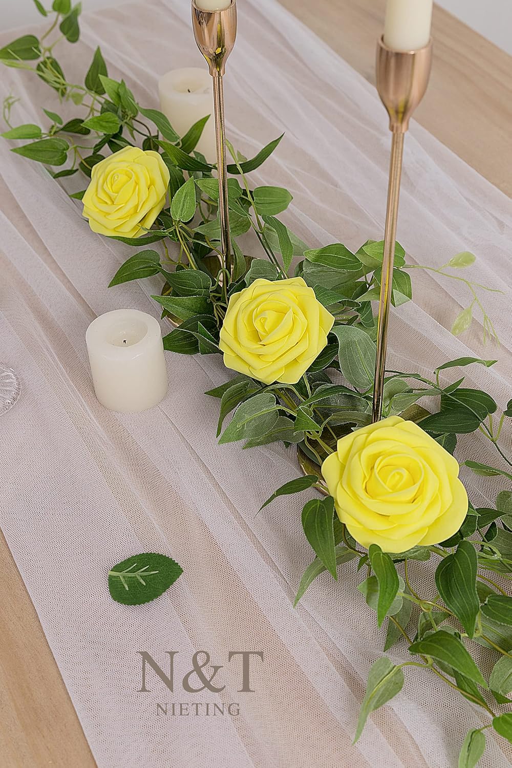 N&T NIETING Artificial Flowers, 25Pcs Fake Flowers Roses Perfect for DIY Wedding Bouquets Centerpieces Bridal Shower Party Home Flower Arrangement Easter Flower Decorations, Yellow