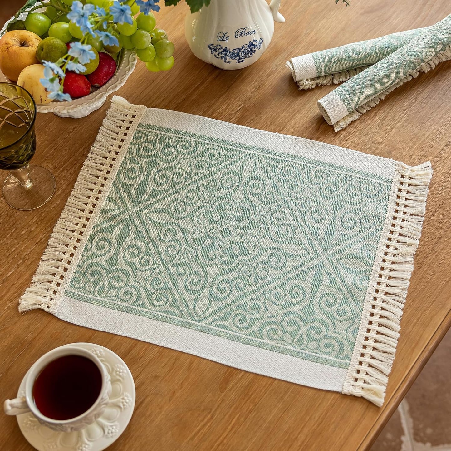 Placemats Set of 4,Waterproof Placemat with Tassel Fringe,Boho Placemats for Coffee Table Western Restaurant