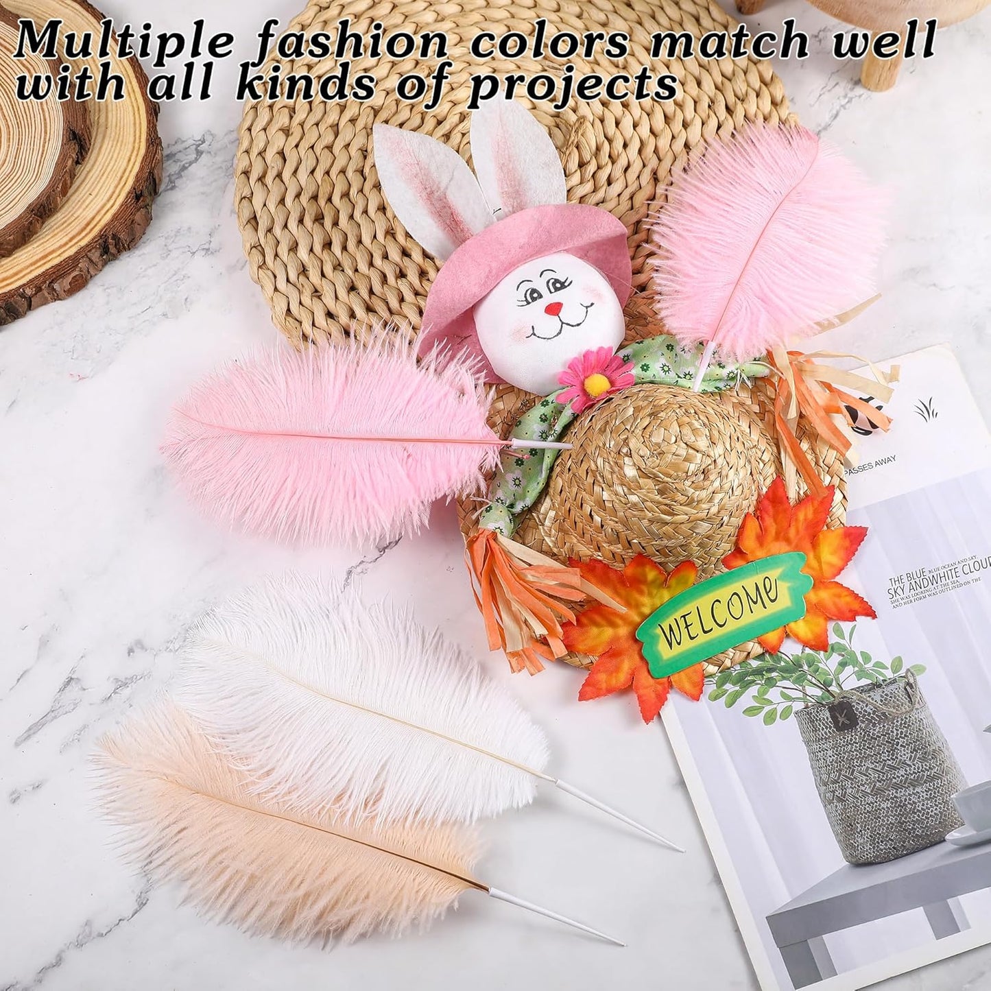 SOGUGOM Pink Craft Ostrich Feathers - 30PCS 6-8 inch Bulk Ostrich Feathers Kit for Centerpieces, Kindergarten Crafts, Hats and Party Centerpieces(Light Pink)