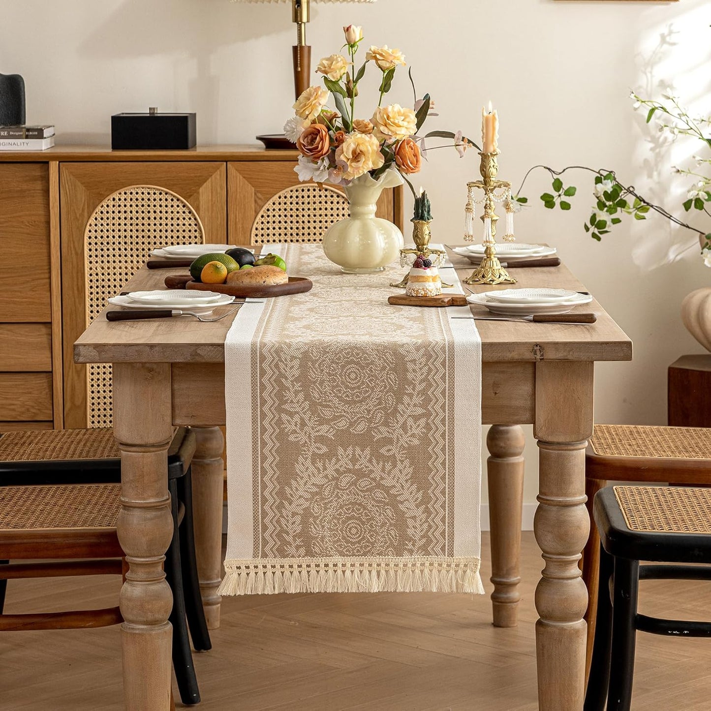 Table Runners 95 Inches,Waterproof Boho Table Runner with Tassel Fringe,Table Runner for Party Coffee Table