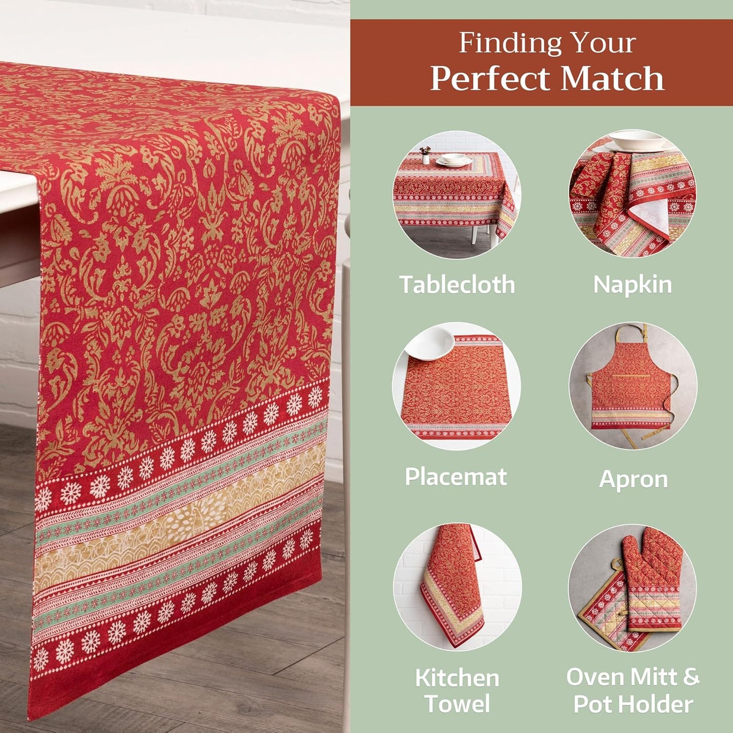 Maison d' Hermine Table Runner 100% Cotton Double Layer Table Runners 108 inches Long for Thanksgiving Christmas Decorations Home Kitchen Dining Party Wedding (Sofia, 14.5" x 108")