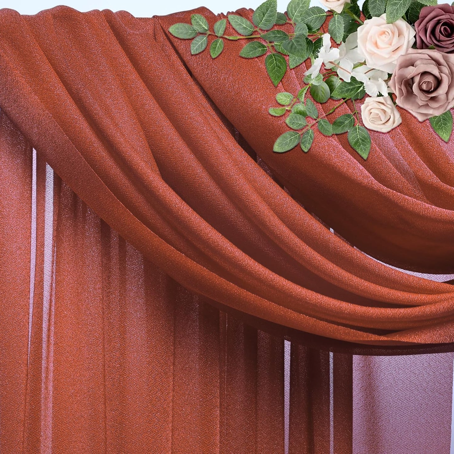 Wedding Arch Draping Fabric 2 Panels 28.7" x 20FT Terracotta Sheer Chiffon Backdrop Drapes for Wedding Ceremony Birthday Party Bridal Shower Outdoor Decoration