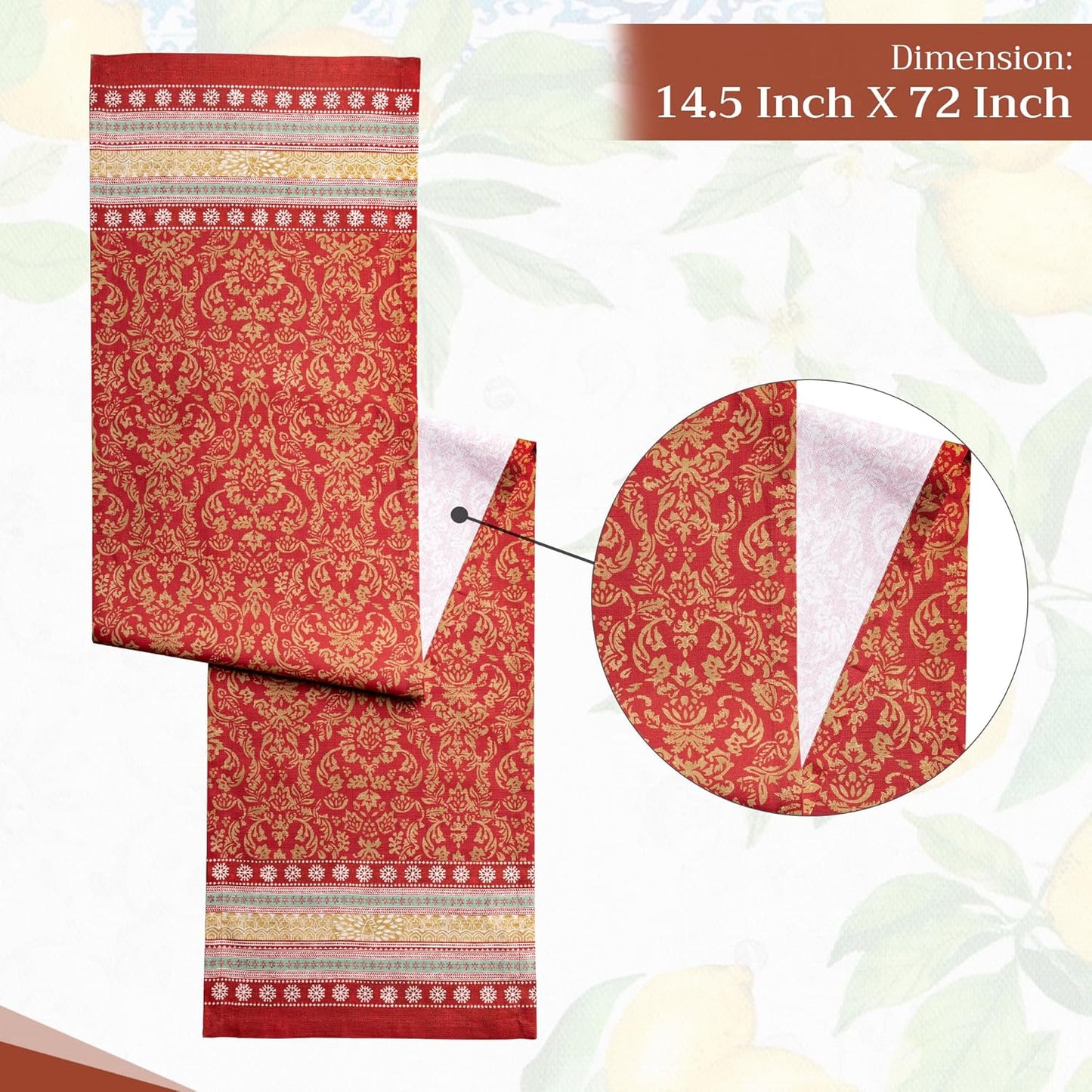 Maison d' Hermine Table Runner 100% Cotton Single Layer Table Runners 72 inches Long for Thanksgiving Christmas Decorations Home Kitchen Dining Party Wedding (Sofia, 14.5" x 72")