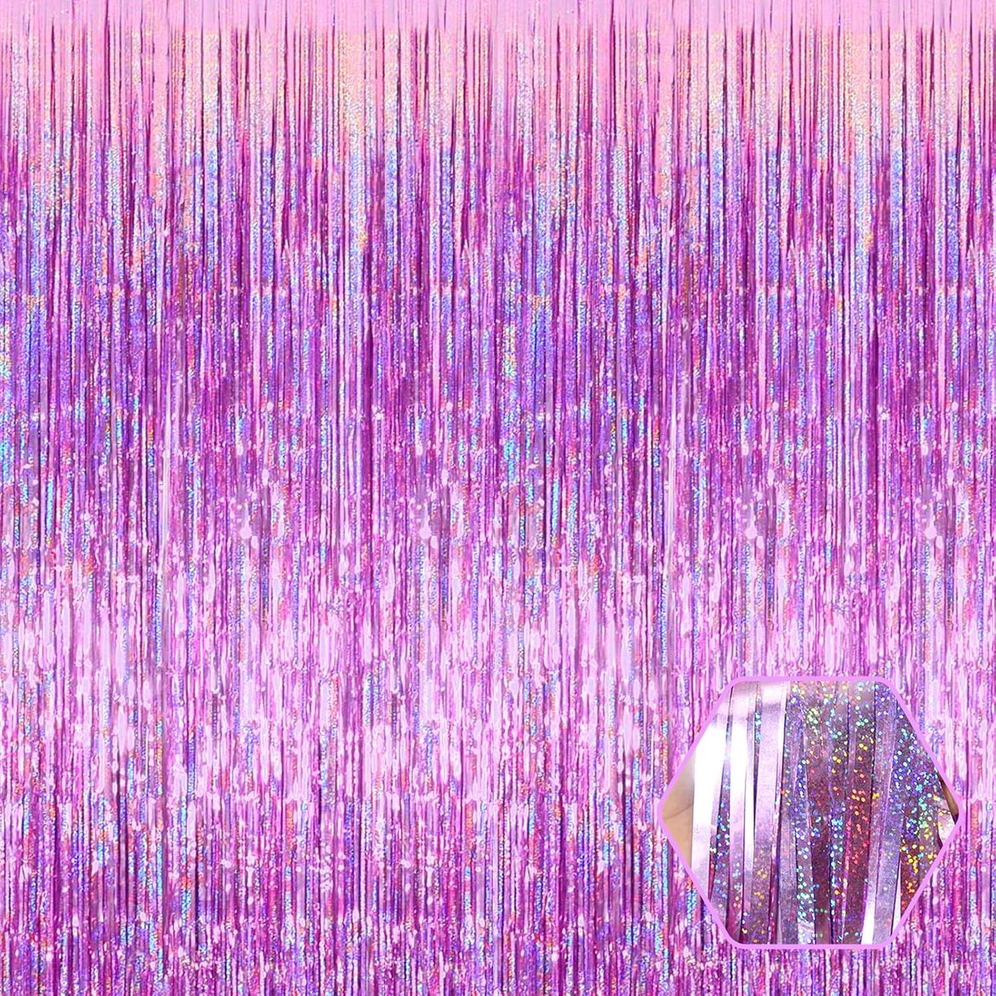 3 Pack Pink Foil Fringe Curtain Backdrop, 3.28Ft x 8.2Ft Metallic Tinsel Foil Fringe Streamer Curtains for Photo Booth, Mother's Day, Easter, Birthday, Wedding Party Decorations